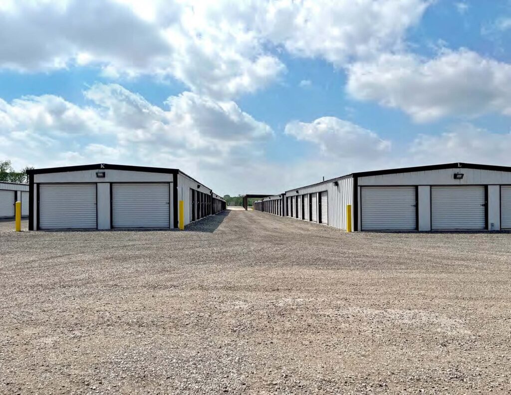 Main building with drive-up storage units and covered vehicle parking
